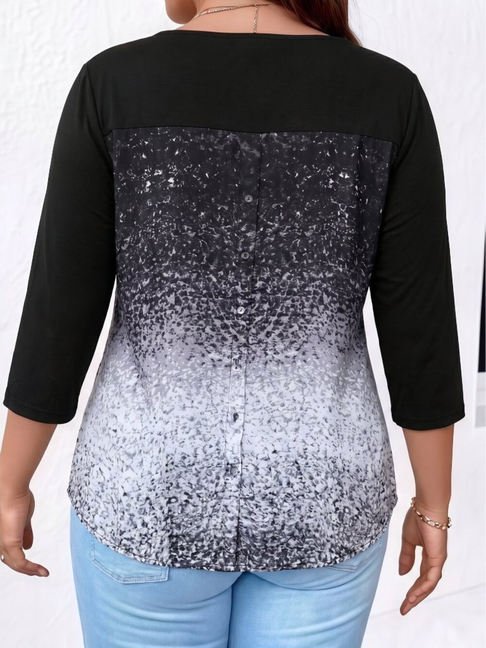 Rose & Olive Plus Size Button Back Mixed Media Top Blouse 2X